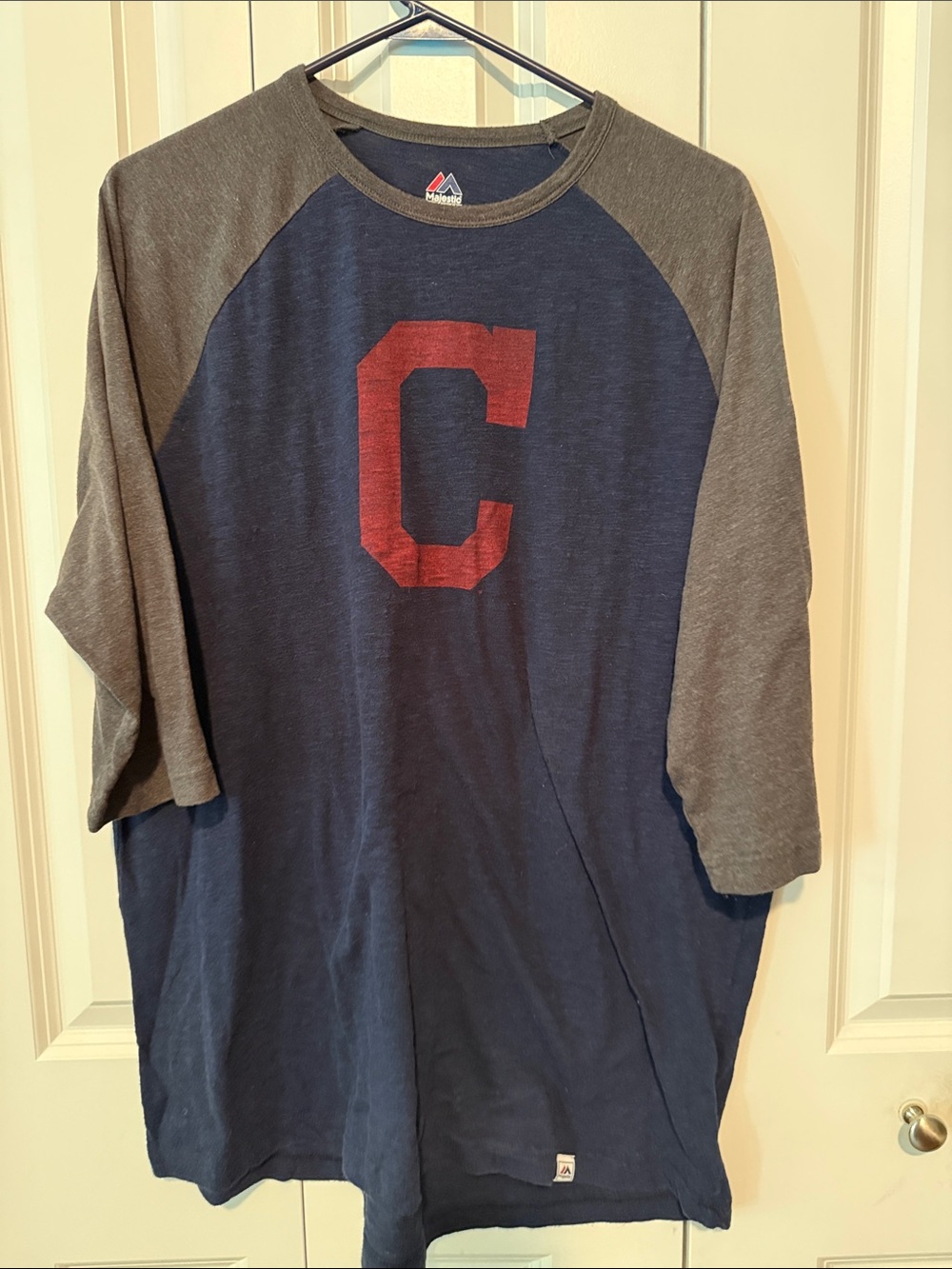 Majestic Navy Tee with Red & Blue Cleveland Guardians/Indians Lindor raglan